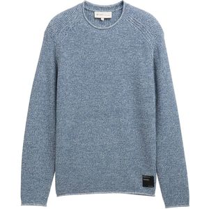 Tom Tailor Denim - Gebreide Trui - Denim Blue White Mouline - Met Geborduurd Logo