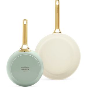 GreenPan Padova Keramische Antiaanbaklaag Koekenpannenset 2-delig - Ø 20-26cm - PFAS-vrij - Inductie pannenset - Inductie Koekenpan - Inductie koekenpan - Ovenbestendig tot 200°C - Vaatwasserbestendig - RVS handgrepen - zonder deksels - Muntgroen