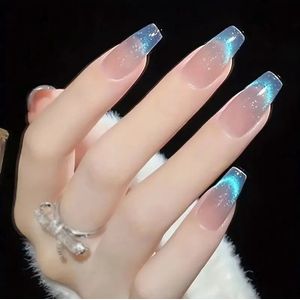 Press On Nails - plaknagels - Aurora Blauw – balerina - lang - 24 stuks