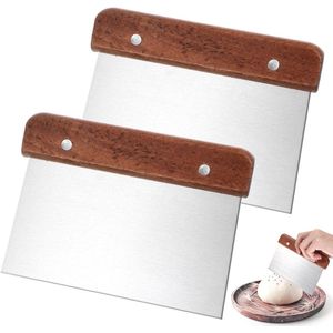 Bench Scraper Kitchen Stainless Steel Dough Scraper Fish Spatula Cutter Knife Wooden Handle Pastry Cutter (2PCS)