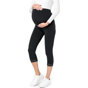 Be Mammy BE-BE20-161-LE Dames Capri Zwangerschapsleggings - 3/4 Lengte met Kant - Viscose - Elasthan - Yogabroek - Stretch - Zwart - S