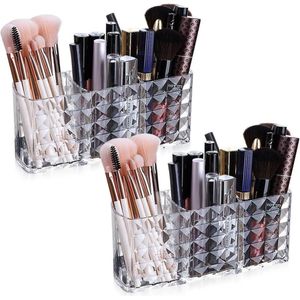 Cosmetica-organizer - 2 stuks acryl - Makeupkwastenhouder met 3 vakken - Transparant .