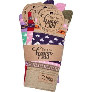 Hygge Wollen sokken – Noors motief – 3 paar - frisse kleuren – maat 39/42