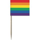 250x Cocktailprikkers regenboog vlag 8 cm vlaggetje decoratie - Wegwerp prikkertjes - Gay Pride thema
