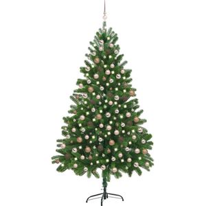 The Living Store Kunstkerstboom 210 cm - Groen - PE takken - LED-verlichting - Incl - kerstballen en piek