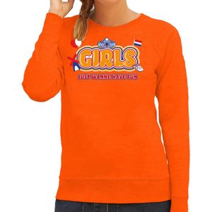 Bellatio Decorations Koningsdag sweater voor dames - girls wanna have fun - oranje - feestkleding S