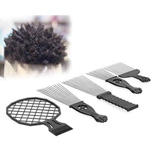 Afro Kam Set - 5 Stuks Roestvrij Staal Haar Styling Kam voor Krullend Haar