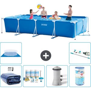 Intex Rechthoekig Frame Zwembad - 450 x 220 x 84 cm - Blauw - Inclusief Solarzeil - Onderhoudspakket - Zwembadfilterpomp - Filter - Grondzeil - Stofzuiger