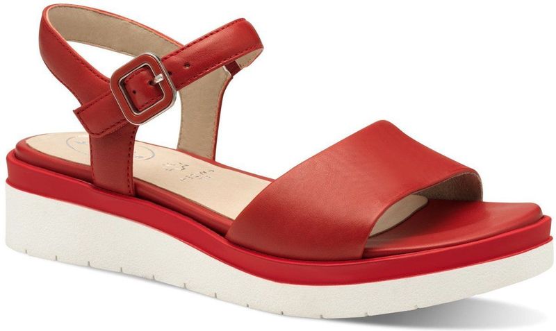 Tamaris - Comfort Damessandalen - Rood - Leer - Klittenbandsluiting