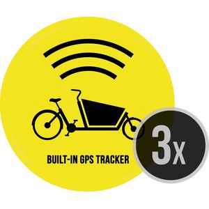 Fiets sticker | ""Built-in GPS tracker"" | ⌀ 4,5 cm | 3 stuks | Bakfiets | Fietssticker | Anti-diefstal | Dieven ontmoedigen | Ronde stickers | Opvallend | Geel | Weerbestendig | Velo | Beveiliging | Fietsen