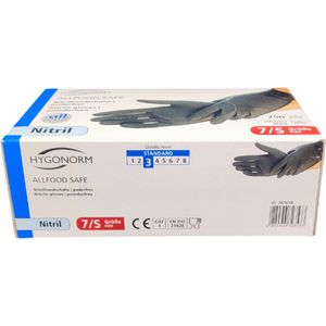 Hygonorm Nitril Handschoenen Maat S – Zwart – 250 Stuks – Poedervrij – Allfood Safe – Wegwerphandschoenen voor Voedselverwerking en Hygiëne