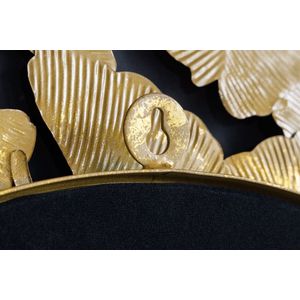 Decoratieve wandspiegel GINKGO LEAFS L 70cm goud rond handgemaakt van metaal - 42779