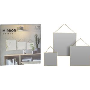 Spiegels - Set van 3 - Goud - Vierkant aan ketting - 3 Maten