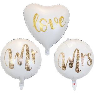 Huwelijk Decoratie Bruiloft Versiering Helium Ballonnen Mrs & Mr Decoratie Goud & Wit Bruiloft 40 Cm Ballon – 3 Stuks