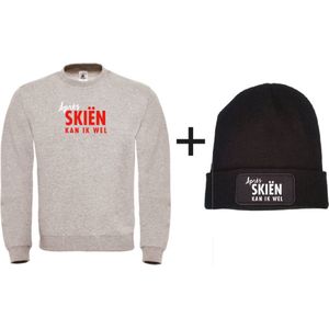 Après skiën kan ik wel wintersport set sweater grijs M + muts - soBAD. | Foute apres ski outfit | kleding | verkleedkleren | wintersport beanie | wintersporttruien | wintersport dames en heren