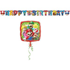 Amscan – Super Mario – Versierpakket – Letterslinger – Helium ballon – Versiering - Kinderfeest.