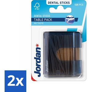 Jordan - Tandenstokers - Tafeldispenser - Zonder Smaak - 125 Stokers - Voordeelverpakking - 2 stuks