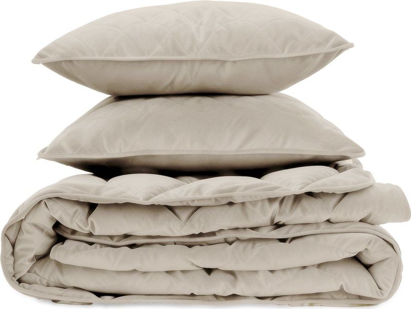 Sleeptime - Velvet Dekbed - Taupe/Grijs - Zonder Overtrek met Kussenslopen