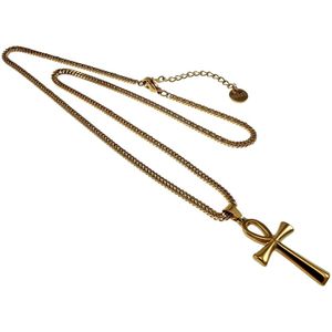 3,5cm x 1,6cm Ankh Kruis Kettingset Unisex - Verguld RVS - Gourmet Schakelketting met Ankh Kruis - 45cm tot 50cm Verstelbaar