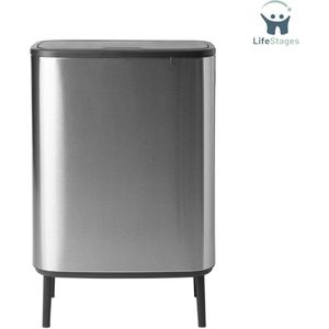 LifeStages - Prullenbak op Pootjes - Touch Bin Recycling - Mat staal Vingerafdrukbestendig - 2 binnenemmers - (2 x 30L)
