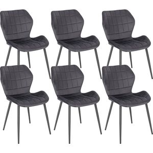 Rootz Velvet Eetkamerstoel Set van 6 - Gestoffeerde stoelen - Comfortabele zitting - Ergonomisch ontwerp - Duurzaam metalen frame - 47 cm x 79,5 cm x 54 cm