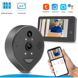 DrPhone LM8 Wifi 2.4Ghz Kijkgaatje Video Deurbel met 4,3 inch LCD Scherm – 1080P - 120° Groothoek Camera – Infrarood Nachtvisie – Tuya App Besturing – PIR-alarm voor bewegingsdetectie – Zwart