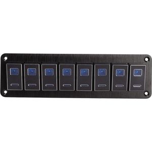 Waterdicht tuimelschakelaarpaneel - 8-voudig tuimelschakelaarpaneel - DC 12V/24V - 5-pins blauw LED-licht - Voorbedrade schakelpaneel - camper auto - bus aanhangwagen - UTV - enz. .