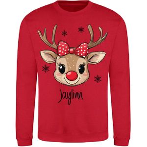 Foute kersttrui voor kids rendier met strik en eigen naam-Maat 86/92