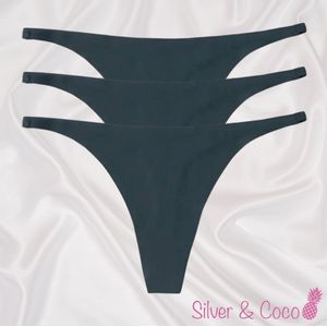 SilverAndCoco® - 3 Stuks Naadloze Strings / Seamless Onderbroek String Dames / Zacht Brazilian Slipje / Naadloos Stretch Ondergoed Vrouw / Strings Dames Lingerie Broekje Slip - Donker Groen / Small