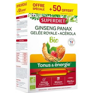 Superdiet Ginseng Royal Jelly en Acerola Organic 20 Ampullen + 10 Gratis Ampullen