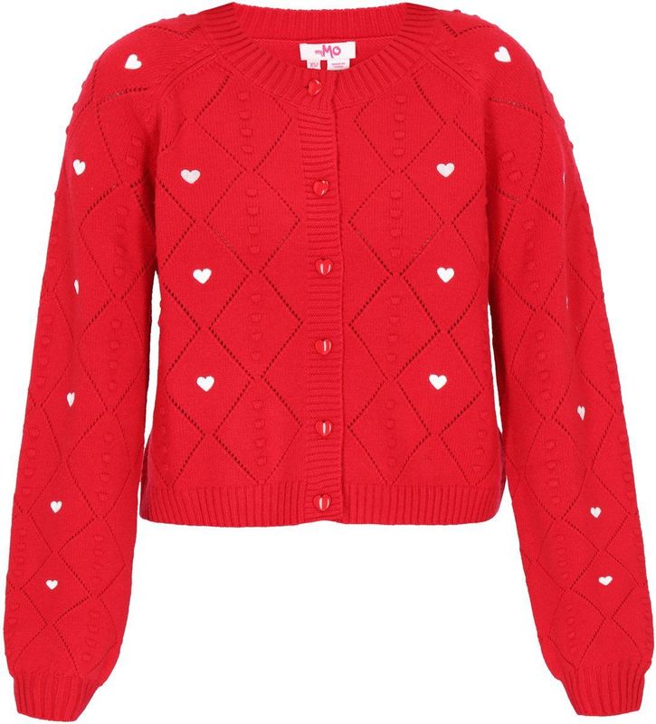 MYMO - Gebreid Vest - Rood/Wit - Normale Pasvorm - Lange Mouwen