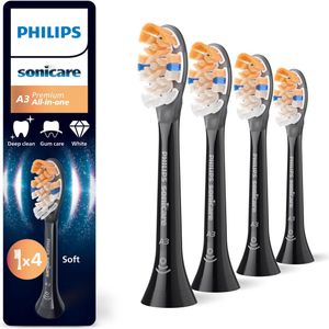Philips Sonicare Premium All-in-One A3 – Opzetborstels voor Elektrische Tandenborstel – Zwart – Verpakking van 4 - HX9094/88