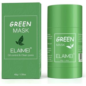 Green Tea Mask Stick for Blackhead Remover, groene thee-reinigingsmasker, zuiverende klei, groene theemasker, gezichtsmasker, vochtinbrengende oliecontrole, solide masker voor alle huidtypes