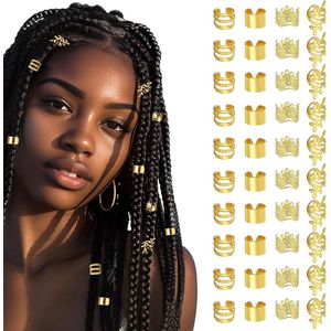 ByShane - Haaraccessoires voor vlechten | Dreadlocks sieraden | Haarringen en manchetten | Gouden haarkralen | Geschikt voor dames | Set van 40 stuks