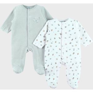 Set van 2 - Baby Pyjama's - Lichtgroen en Wit - Velours