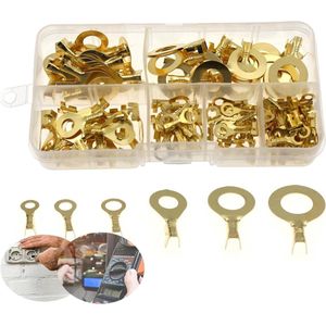 150 Stuks Ring Crimp Terminals Krimpkabelschoenen Connector Kabel LugsMet Doorzichtige Doos Geschikt voor Kabelaansluiting (Goudkleurig)
