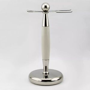 Haryali London Scheerkwasthouder en scheermeshouder-scheerstandaard voor scheermes en scheerkwast, dubbele scheerstandaard in gebroken witte kleur