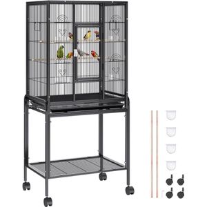 Papegaaienkooi – Parkietenkooi Op Voet & Wieltjes – Vogelkooi Voor Binnen & Buiten – Voliere – Grote Vogelkooien –24x17x137 Cm - Zwart