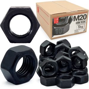 LUN FIX - Moer DIN 934 M20 kl 10 zwart - voor het bevestigen van onderdelen - Zwart - 5kg