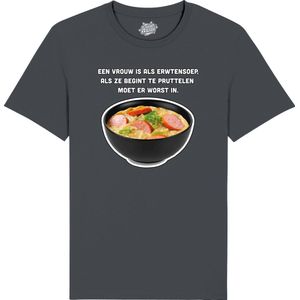 Een vrouw is als erwtensoep - Grappige Tekst Shirt - Mannen Vrouwen Unisex Kleding - Leuke Teksten - Verjaardag Cadeau Idee - Unisex T-Shirt - Mouse Grijs - Maat XL
