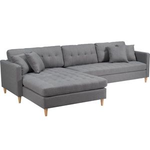 Marino Deluxe bank met chaise longue rechts of links gedraaid met kussens stof grijs.