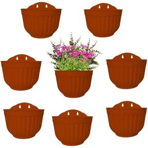 Zelfbewaterende wandplantenbakken voor kamerplanten 8-pack groot met haken - buitenwandplantenbakken - wandpotten voor planten - hangende wandplantenbakken - wandgemonteerde array.