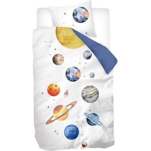 Snoozing - Artuno - Dekbedovertrek - Wit/Blauw - Flanel - Eenpersoons - 140x200/220 cm