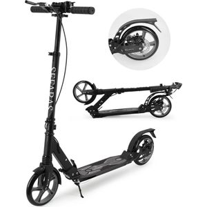 Sefaras Step voor Volwassenen - Kinderstep met Rem - Opvouwbaar - Max 110KG - Vering - Met grote wielen - Zwart