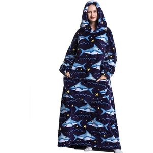Hoodie Deken Met Mouwen - Onesie - Fleece Blanket - Dames - Heren - Kinderen - Plaid - Knuffeldeken - Extra Zacht - Haai