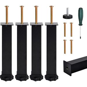 Universele verstelbare metalen bedbenen - Vervangende meubelvoeten voor bed sofa tafel - 20cm, zwart