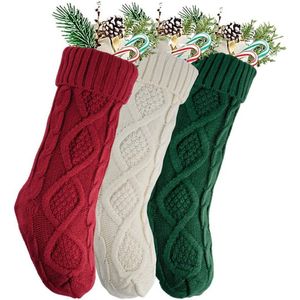 3 stuks kerstsokken - Gepersonaliseerde kerstsokken - 45 cm hangende kousen - Gebreide kerstsokken - Voor schoorsteenmantel, boom, huisdecoratie - Grote gebreide kousen - Rood, Groen, Wit (alleen sokken)