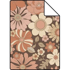 Proefstaal ESTAhome behang retro bloemen oudroze en beige - 26,5 x 21 cm - 130966-S