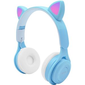 KINSI LED Kattenoren Koptelefoon - Draadloze Bluetooth Headset met Verlichte Oren - Voor Meisjes & Gaming,blauw