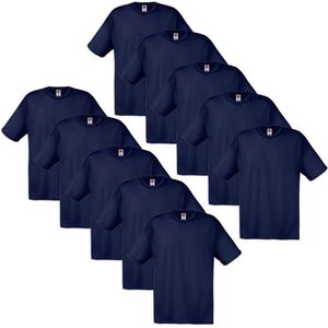 10 Fruit of the Loom Original T-shirt 100% katoen wit en marineblauw S